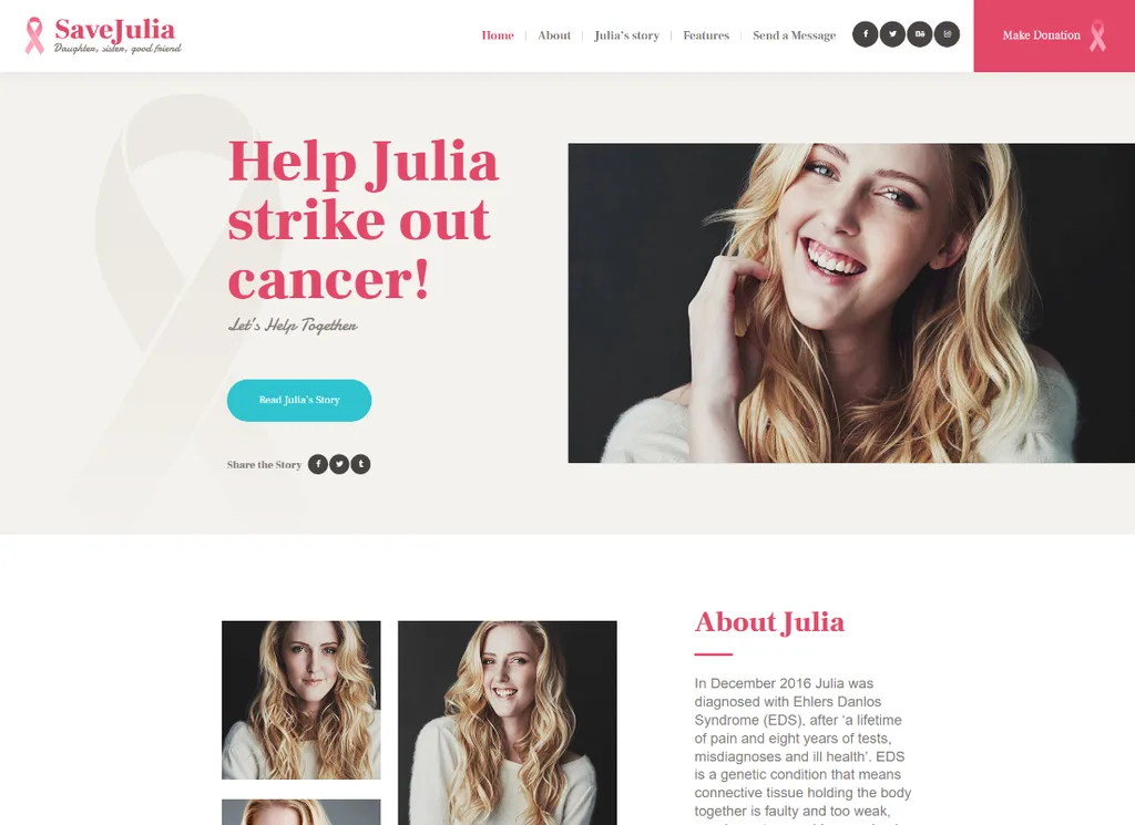 Salvați Julia - Tema WordPress de caritate pentru donații și strângere de fonduri