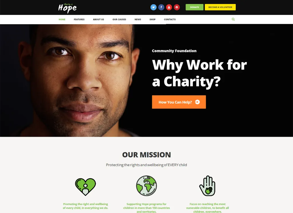 Hope - Tema WordPress pentru organizații nonprofit, caritate și donații