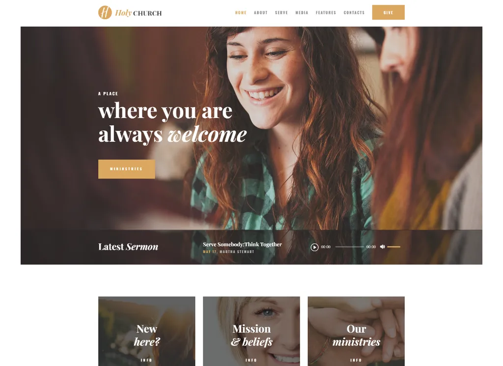 Holy Church - Religie, Caritate și Temă WordPress Nonprofit