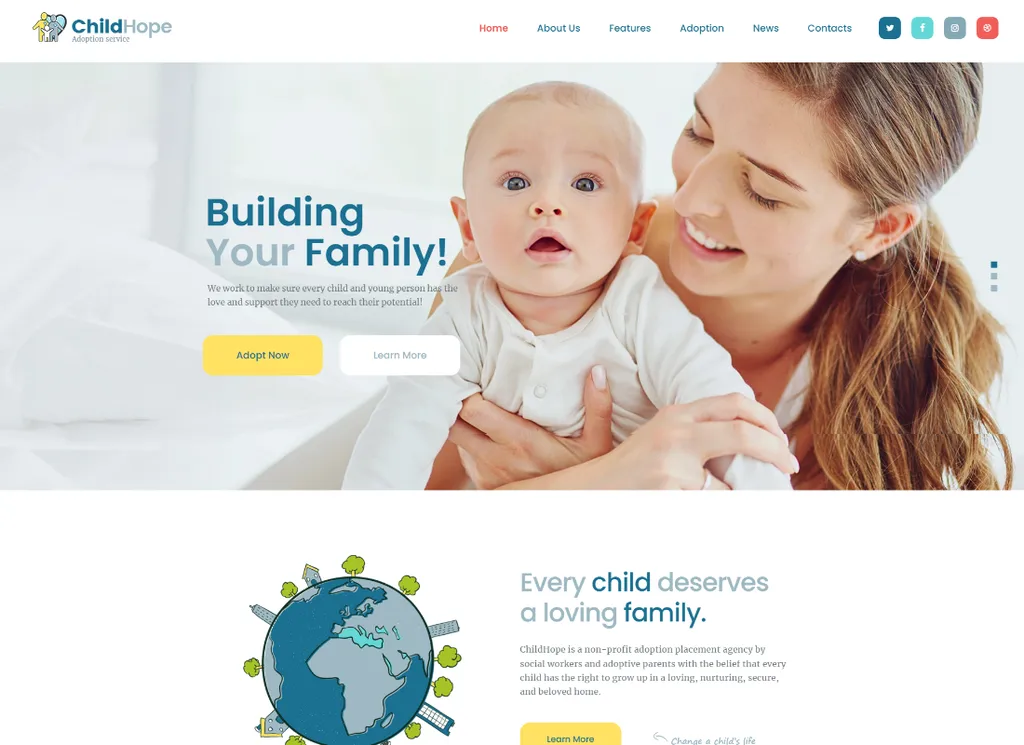 ChildHope - Serviciu de adopție pentru copii și temă pentru caritate nonprofit WordPress