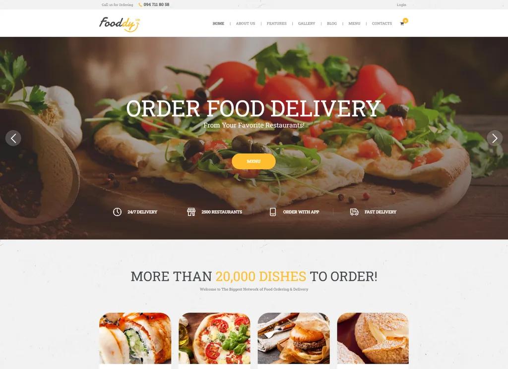 Fooddy 24/7 – Essensbestellung und -lieferung WordPress Theme