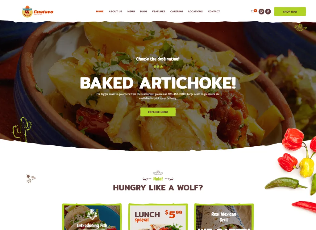 Gustavo - Mexikanisches Grill-, Bar- und Restaurant-WordPress-Thema