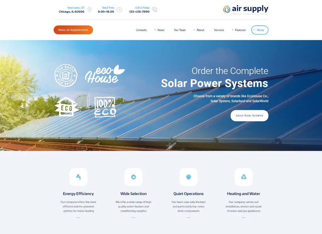 Air Supply - Conditioning Company and Heating Services WordPress テーマ + RTL