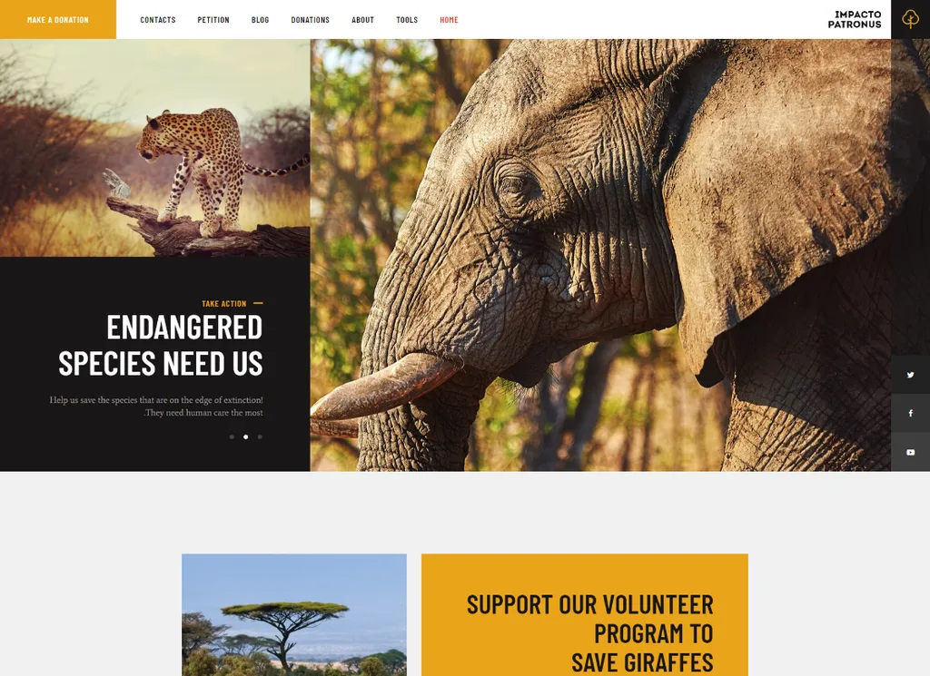 Impacto Patronus - 自然保護、請願、社会活動の WordPress テーマ + RTL