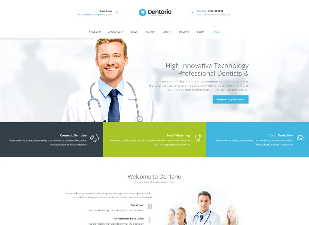 Dentario - 歯科医、医療、ヘルスケアの WordPress テーマ + RTL