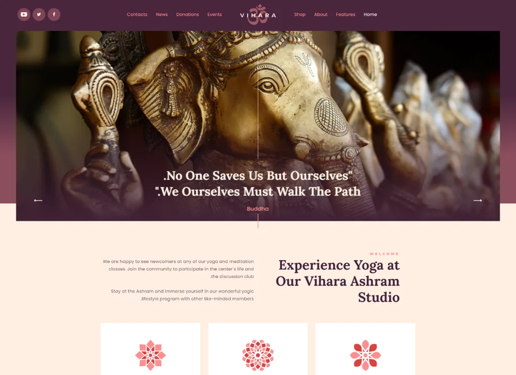 Vihara - アシュラム東洋仏教寺院 WordPress テーマ + RTL
