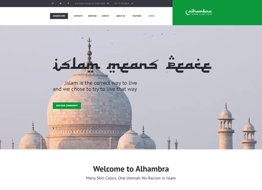 Alhambra - Mosque & Islamic Center Church WordPress テーマ + RTL