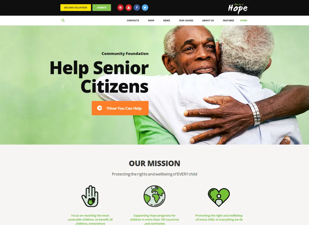 Hope - 非営利、慈善、寄付の WordPress テーマ + RTL