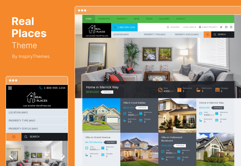 RealPlaces 主题 - 房地产销售和租赁 WordPress