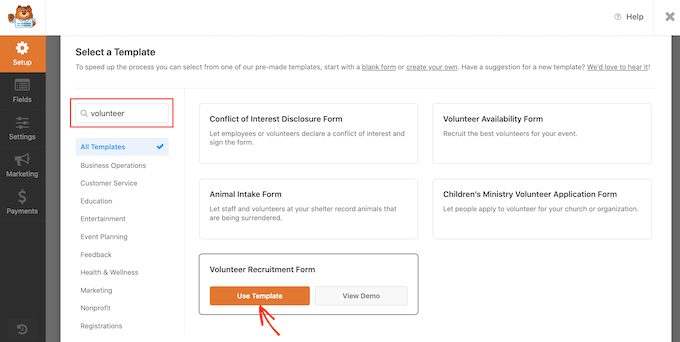 WPForms 志愿者招募表格模板 The WPForms volunteer recruitment form template