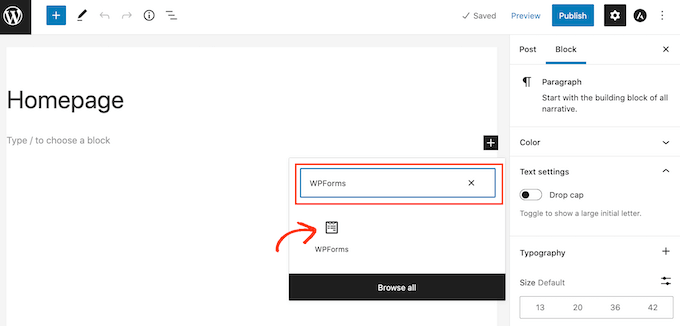 WPForms WordPress 块 The WPForms WordPress block