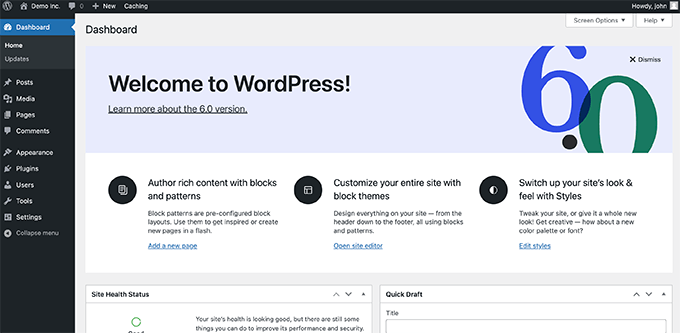 WordPress仪表板 WordPress dashboard