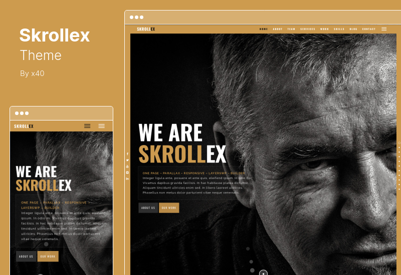 Skrollex テーマ - Creative One Page Parallax WordPress テーマ