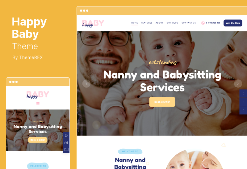 Happy Baby Theme - Servicii de dădacă și babysitting Tema WordPress pentru copii