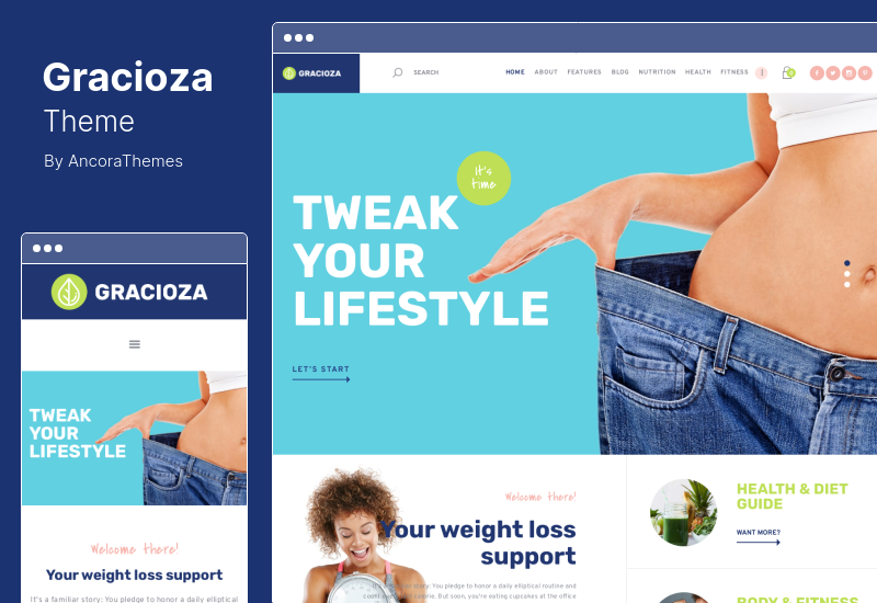 Tema Gracioza - Compania de pierdere în greutate și Tema WordPress pentru blog sănătos