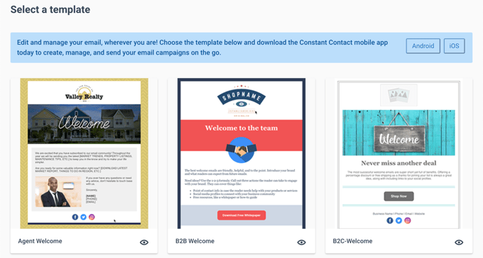 Seleziona il modello di email di benvenuto Select Welcome Email Template