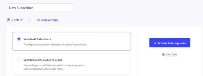 Seleziona il segmento utente e attiva l'autorisponditore Select user segment and activate autoresponder