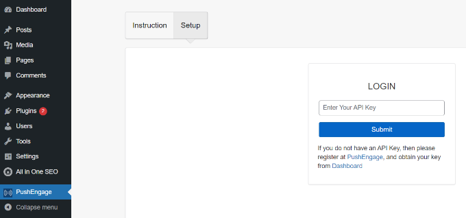 Vai al plugin PushEngage Go to PushEngage plugin