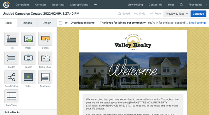 Creazione di un'e-mail di benvenuto Creating Welcome Email