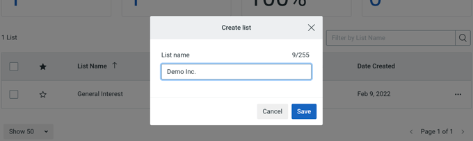 Scegli un nome per la tua lista e-mail Choose a Name for Your Email List