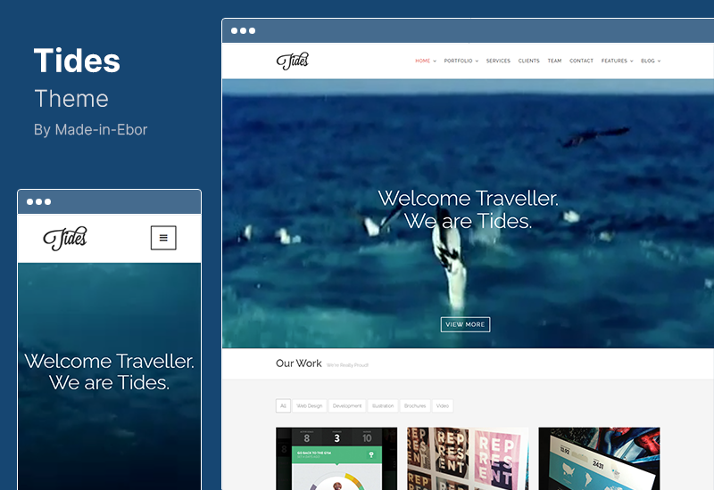 Tides 테마 - 전체 화면 비디오 한 페이지 WordPress 테마