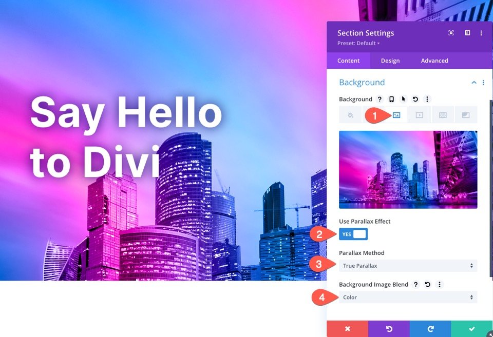 Fundal de imagine Parallax cu o suprapunere de gradient amestecat în Divi