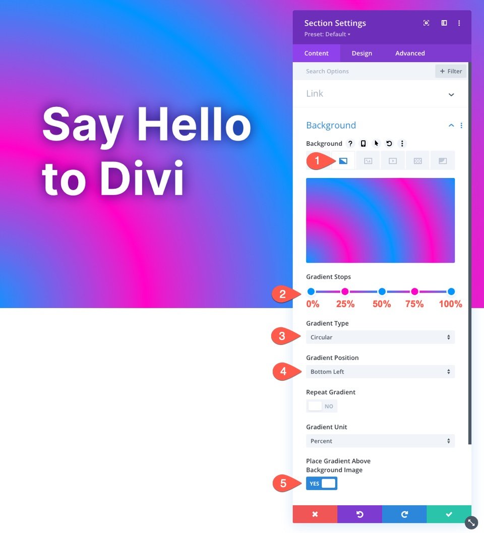 Fundal de imagine Parallax cu o suprapunere de gradient amestecat în Divi