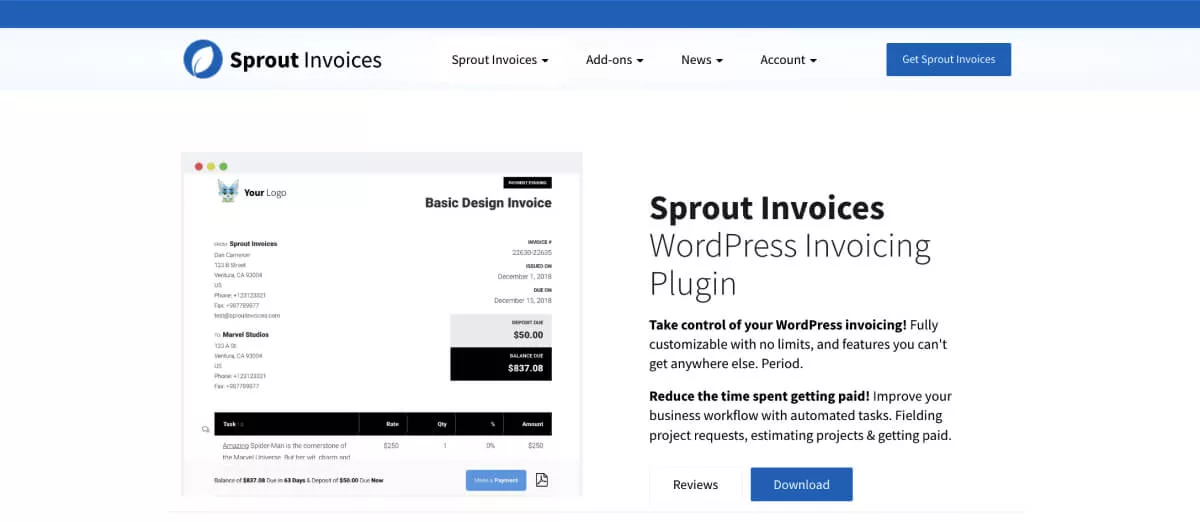 Facturas Sprout para WordPress.