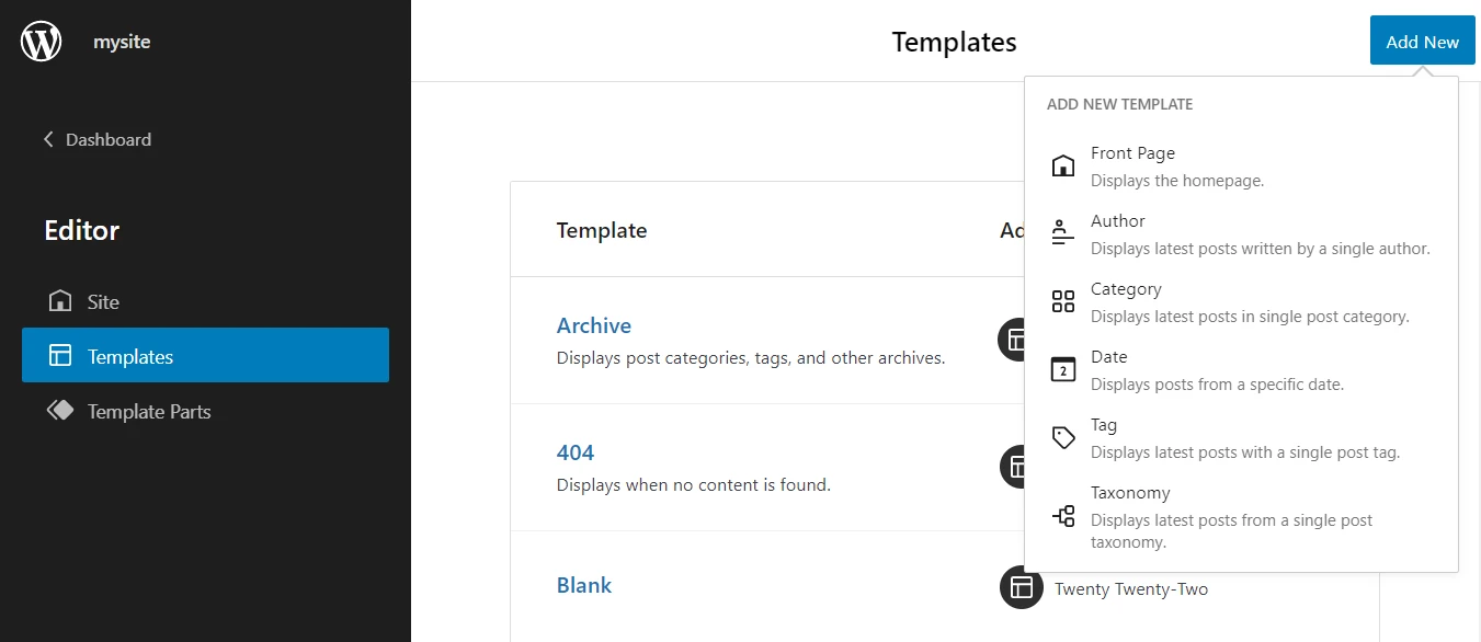 Типы шаблонов WordPress.