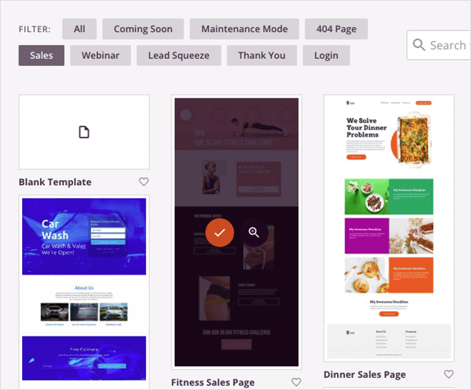 escolha-modelo de página de destino - SeedProd choose a landing page template to animate