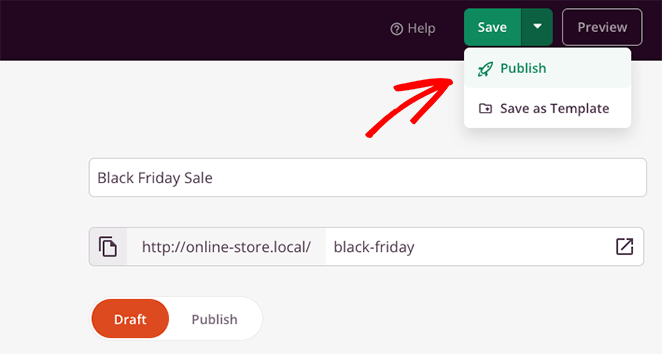 publicar página de destino - SeedProd publish landing page with text animation