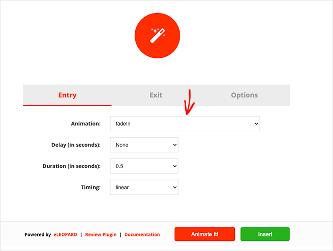 opções de animação - SeedProd Animation styles WordPress