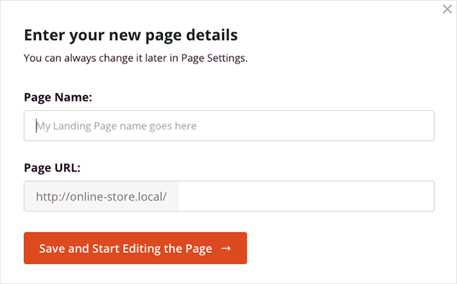 detalhes da página de destino - SeedProd enter your landing page details