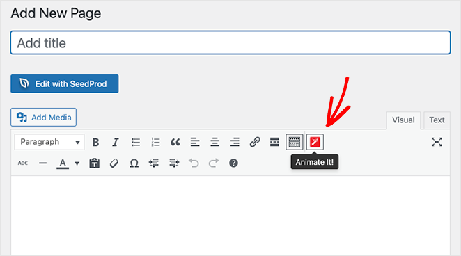 botão de animação - SeedProd Animate It! button WordPress editor