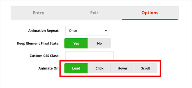 configurações de animação - SeedProd animation option WordPress animation plugin