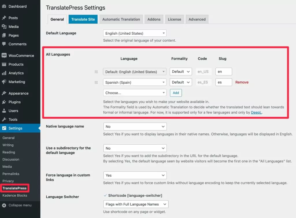 Escolher idiomas para o Google Tradutor