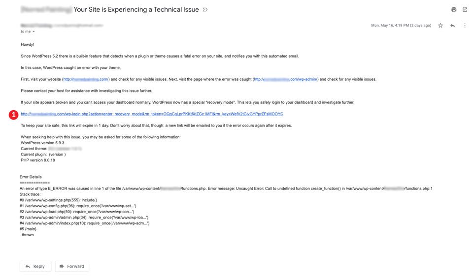 WordPress 恢復模式電子郵件