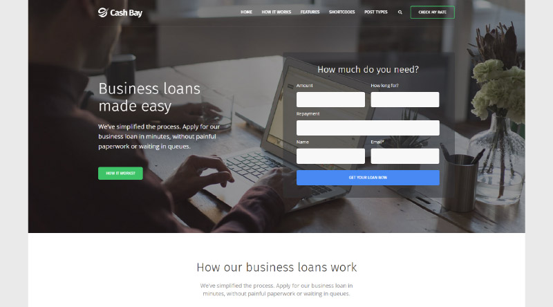 Los 5 mejores temas de WordPress para préstamos que más inspiran confianza 6 Cash Bay WordPress Theme