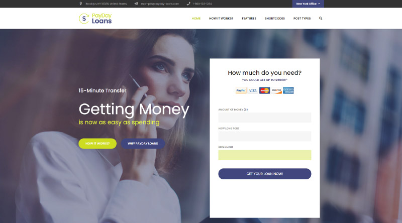 Los 5 mejores temas de WordPress para préstamos inspiradores de confianza 5 Payday Loans WordPress Theme