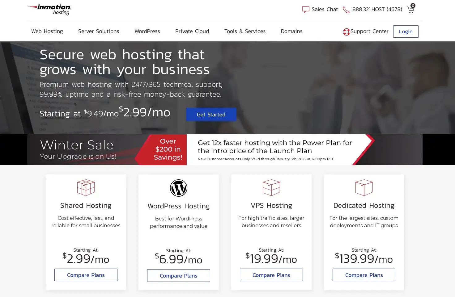 Paket hosting beberapa domain terbaik: beranda InMotion
