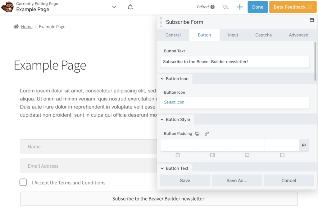 การแก้ไขข้อความของปุ่มแบบฟอร์มสมัครสมาชิกใน Beaver Builder