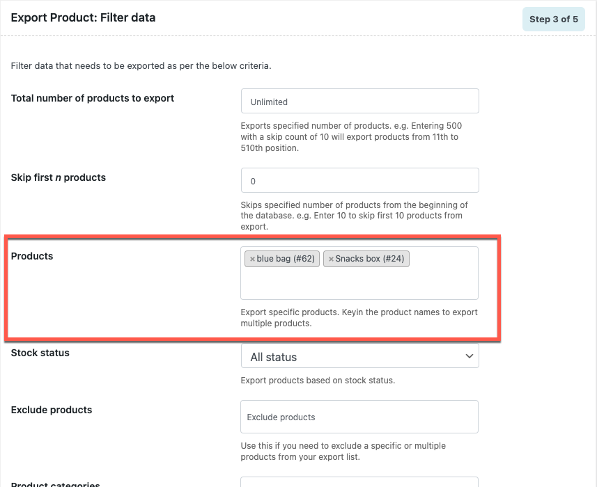 Filtra prodotti specifici dal negozio WooCommerce per l'esportazione WooCommerce