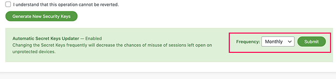 Atualizar chaves de segurança automaticamente Automatically update security keys