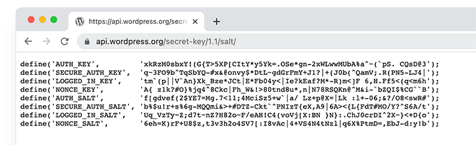 Gerador de chave de segurança WordPress WordPress security key generator