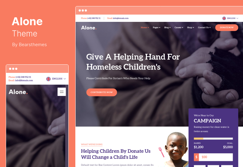 Alone Theme - Tema de WordPress para organizaciones benéficas multipropósito sin fines de lucro