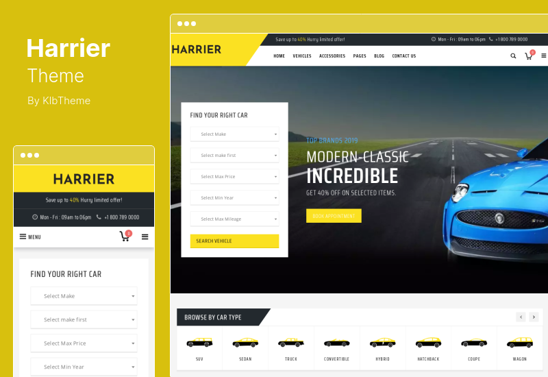 Harrier テーマ - カーディーラーと自動車の WordPress テーマ