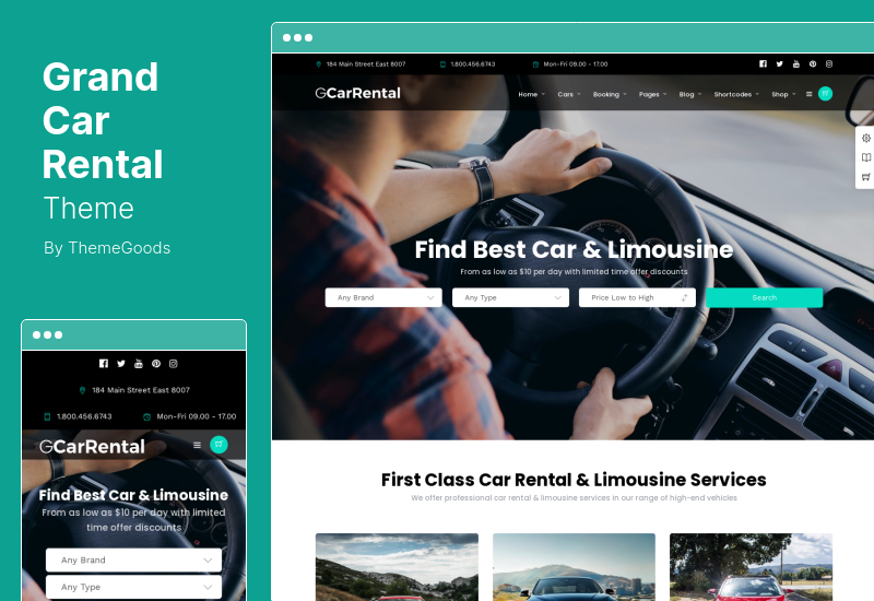 Grand Car Rental Theme - レンタカーとリムジン サービス WordPress