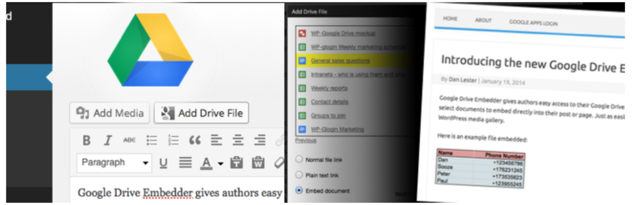 Pluginul WordPress Google Drive Embedder.