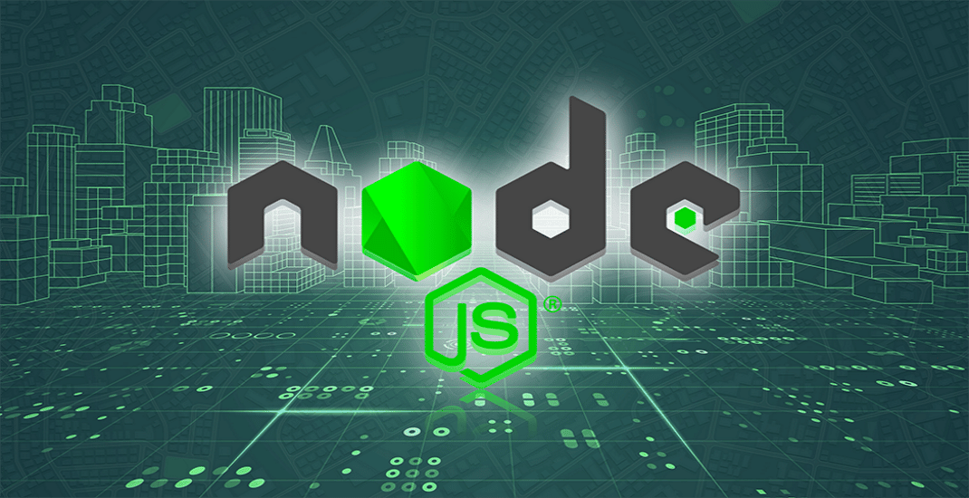 带有抽象绿色背景的图像,其中心是官方 Node.js 徽标。