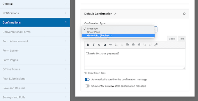 Modifica delle impostazioni di conferma del pagamento Changing the payment confirmation settings